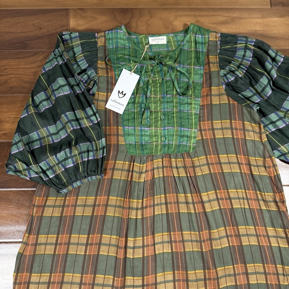 Talisman Women's Size Small Highlands Check Plaid Sabrina Relaxed Midi Dress - Picture 2 of 13